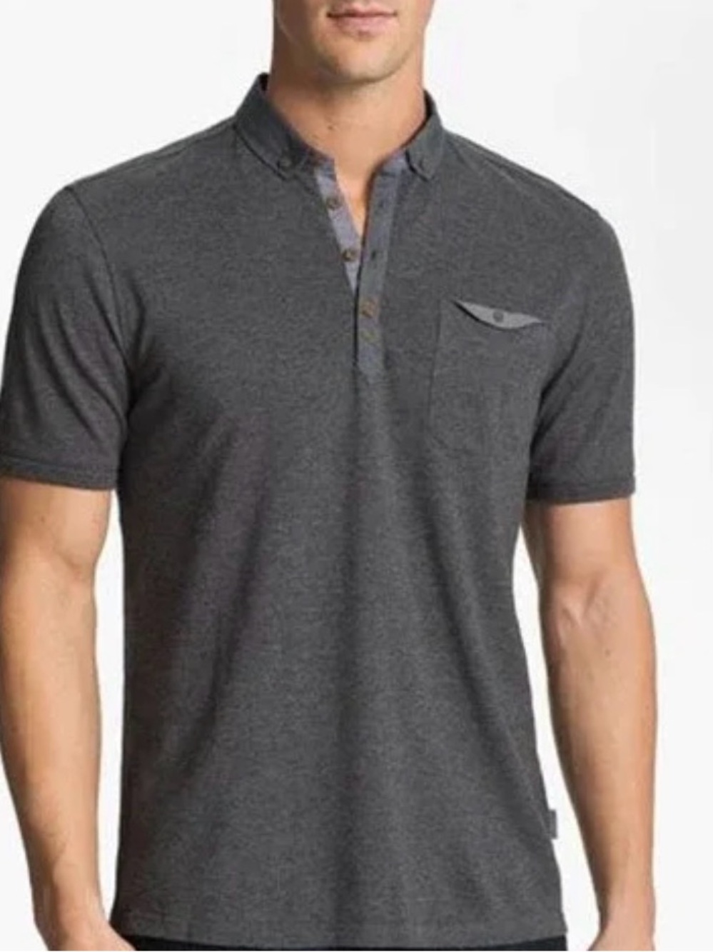 Ted Baker London Polo Shirt Men's Large Gray Cotton Short Sleeve Pocket